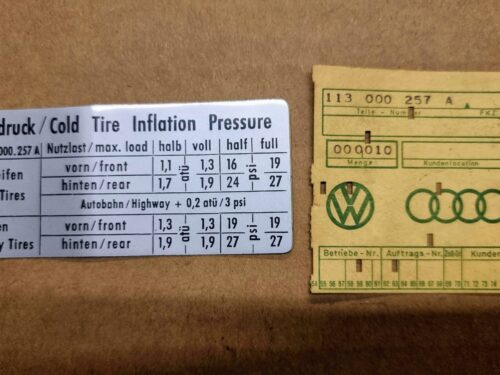 113000257A Sticker Tyre Inflation Pressure